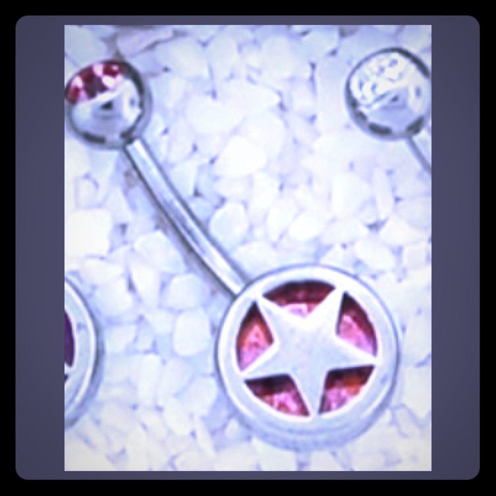 Rock Star Steel Navel Ring w/ Light Pink Gemstone